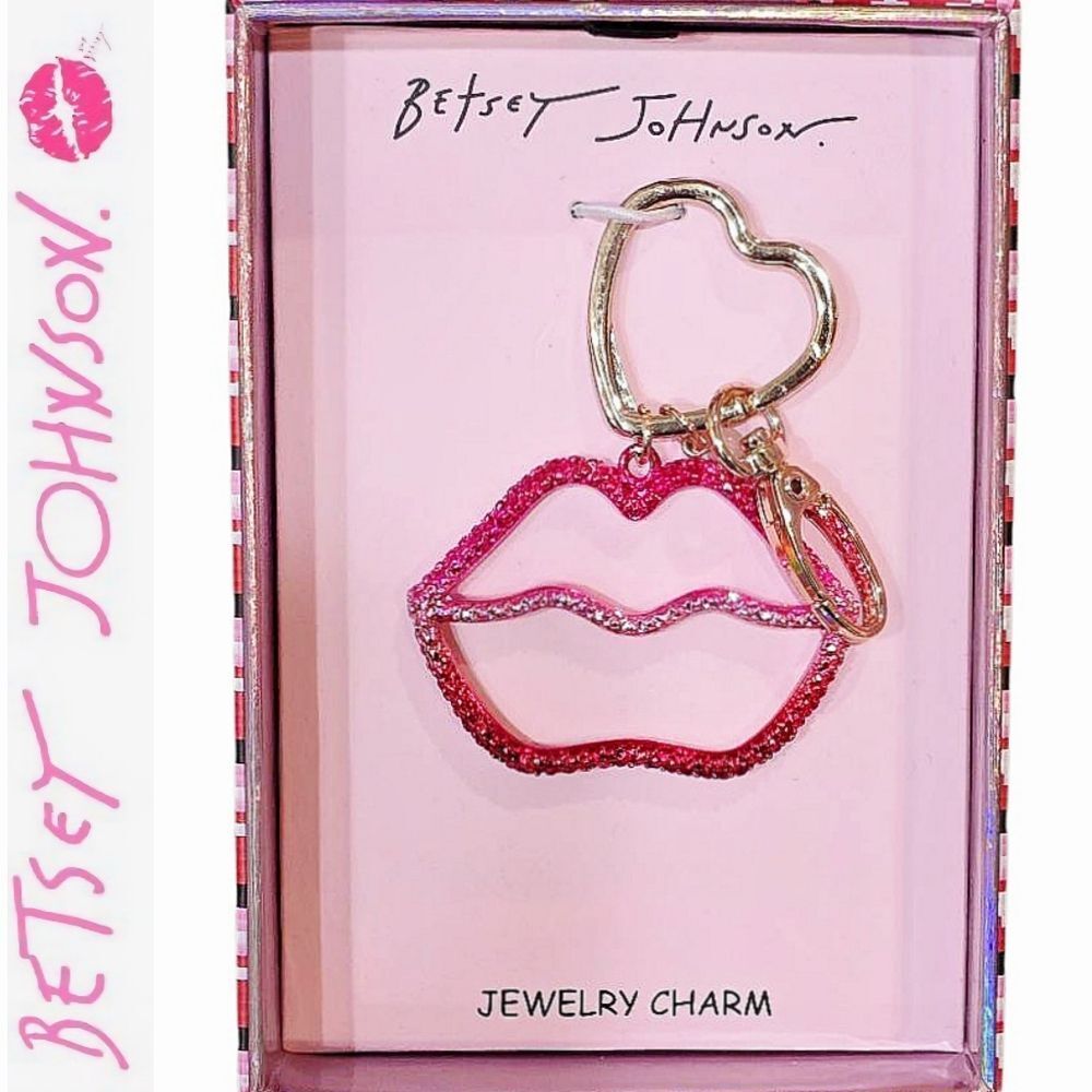 Betsey Johnson Glittery Pink Lips Keychain/Jewelry Bag Charm